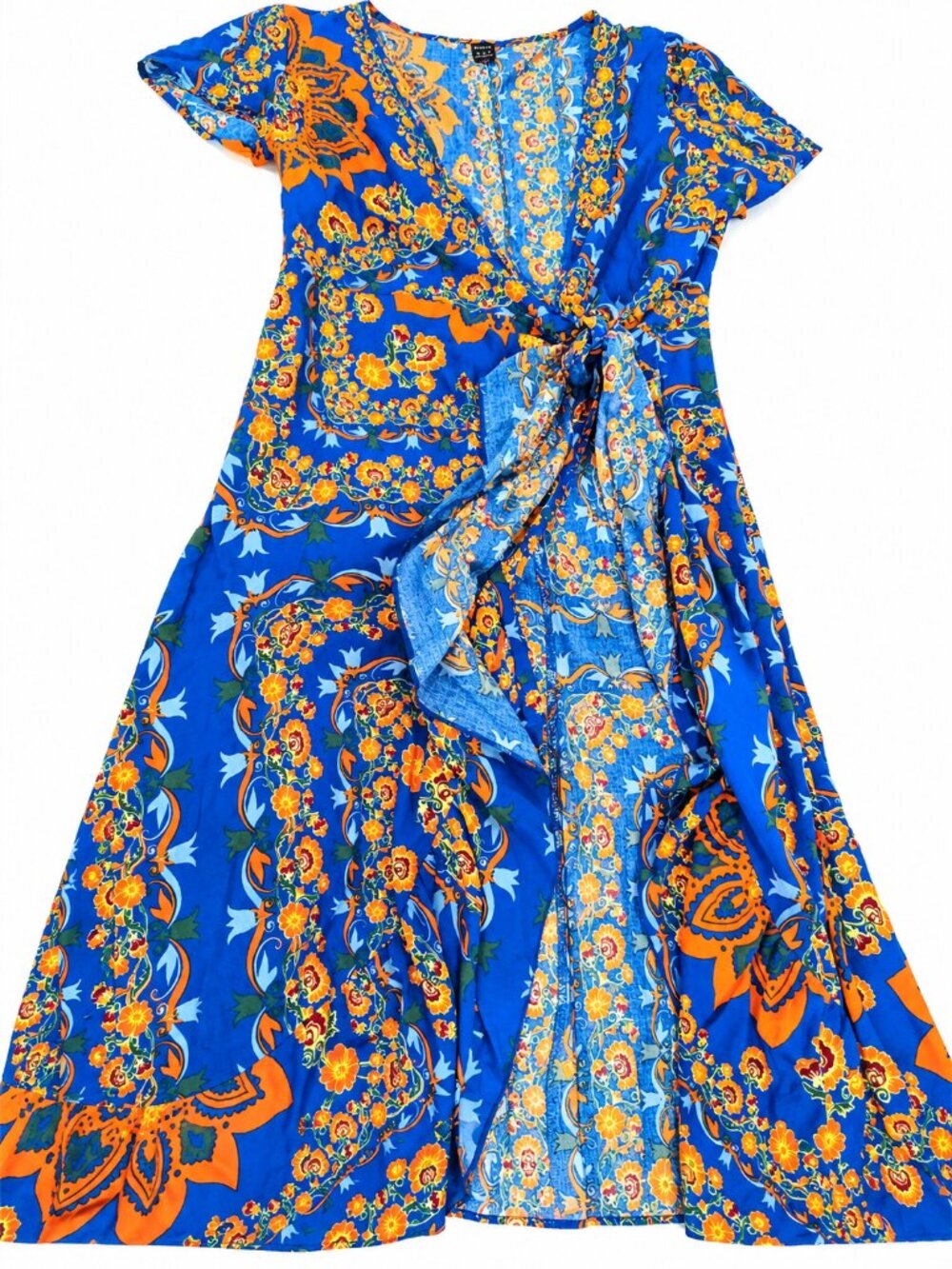 Shein Dress | Vibrant Blue Paisley Wrap Dress | Size S